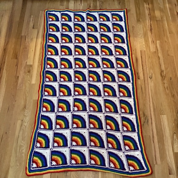 Rainbow Crochet Afghan Blanket Handmade Sofa Chair Throw Granny Square 69 x 40 - Picture 4 of 4